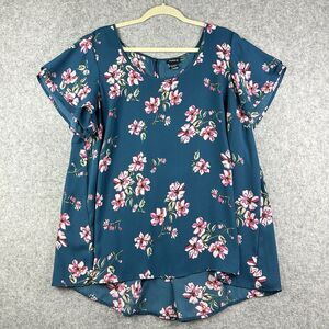 Torrid Blouse Top Womens Plus Size 2X Teal Floral Flutter Career Office Hi Low
